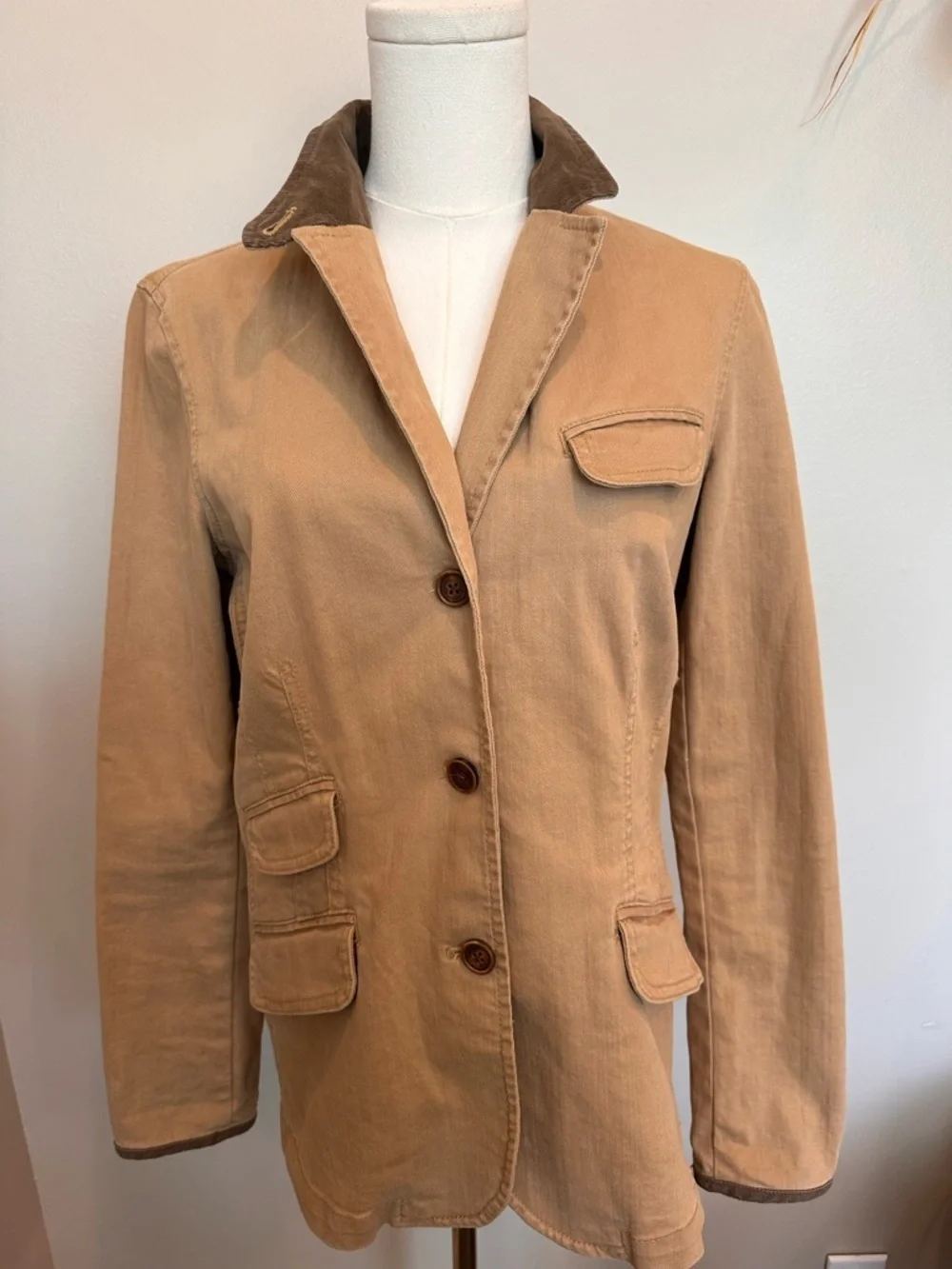 Lauren Jeans Co. Stretchy Denim Blazer Jacket Tan M